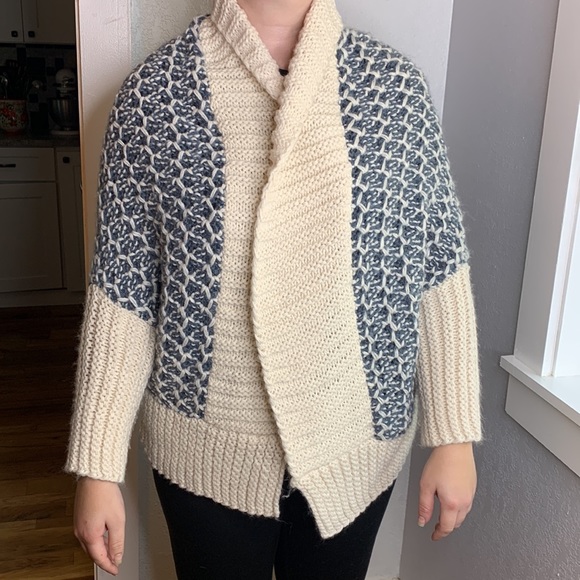 Simply Noelle blue white chunky knit sweater open front - Picture 2 of 8